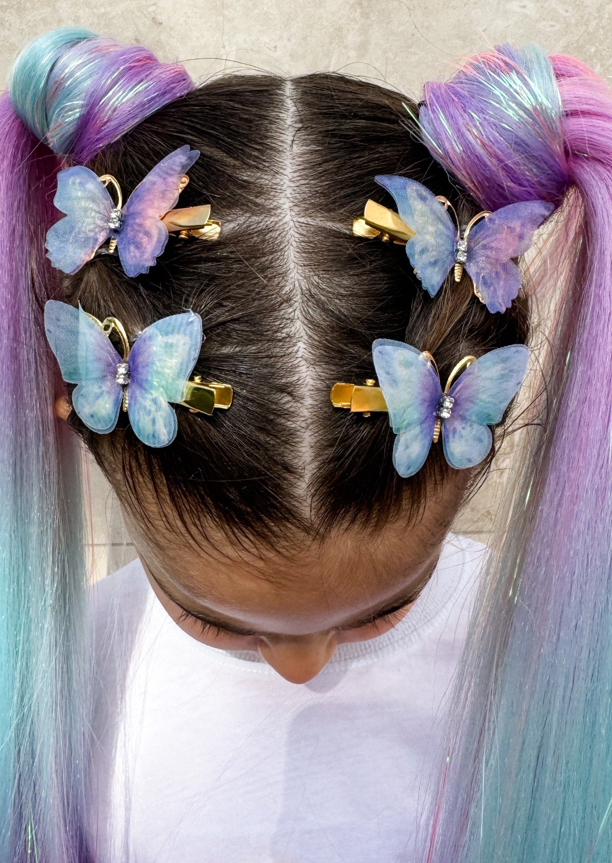 Butterfly Hair Clips - Blue/Purple (pack of 6)